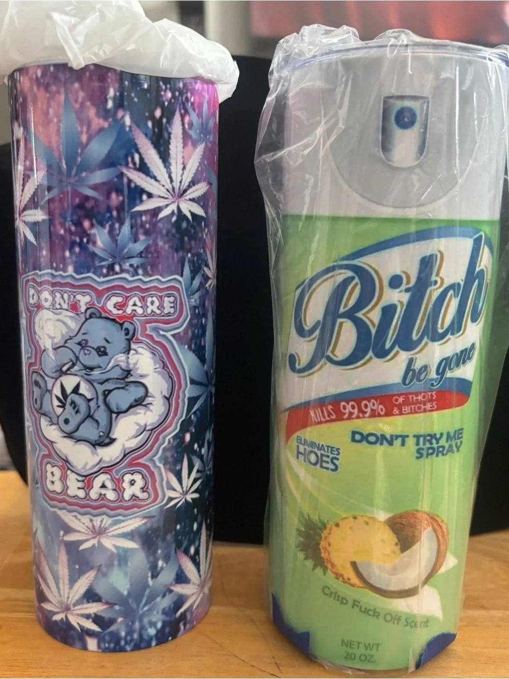 NWOT Be Gone Spray — Green Tumbler/Don’t Care Bear